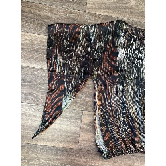 ALBERTO MAKALI WOMENS CASUAL TIE FRONT BLOUSE LARGE ANIMAL PRINT BAT SLEEVE SHEE - Picture 3 of 9